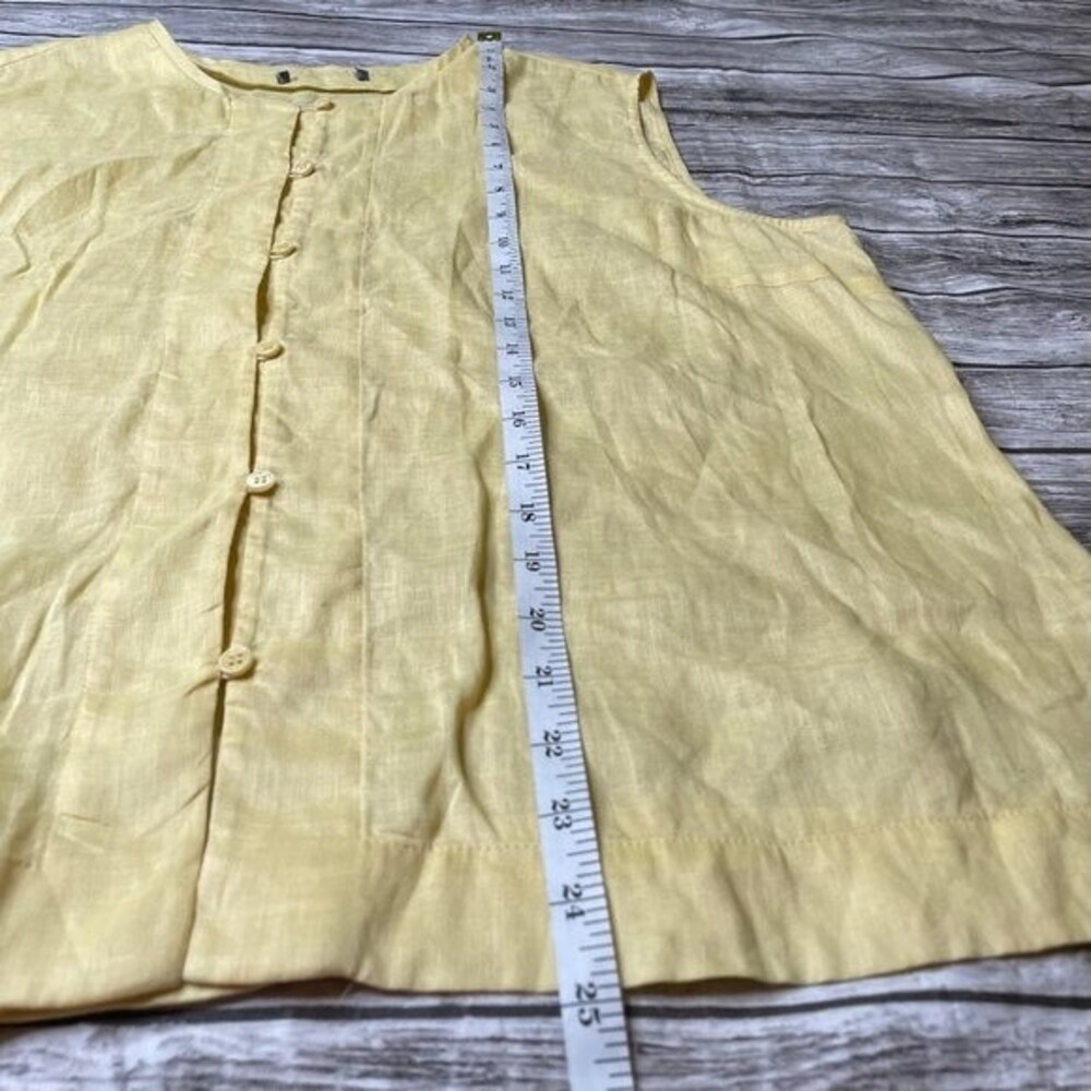 100% Linen Sleeveless Button Up Blouse Top Pale Yellow Women’s Large - Picture 10 of 10